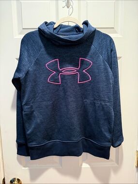 Under Armour Navy Blue Hoodie with Pink Logo